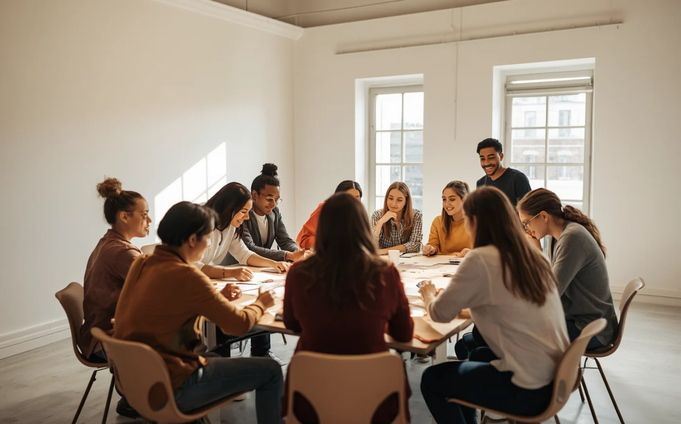A team working together around a table